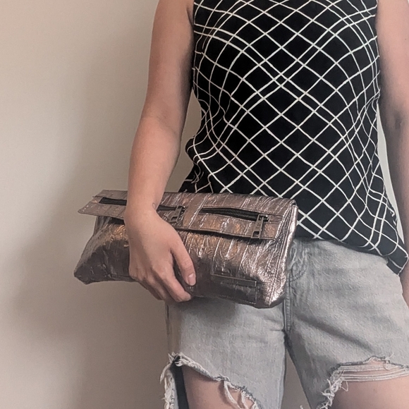 Matt & Nat Metallic Silver Clutch with Zipper Details - Picture 11 of 11